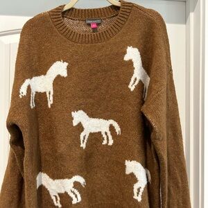 Vince Camuto Brown Sweater with White Horse Design